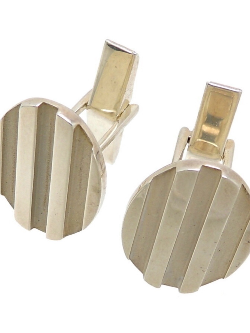 Tiffany & Co. Silver-Tone Striped Round Cufflinks